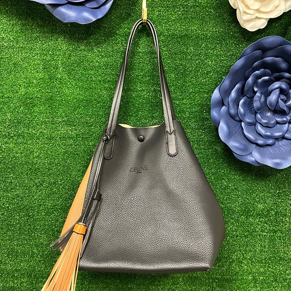 Vintage Celine Pairs black and caramel color block tote with tassels - Picture 1 of 14